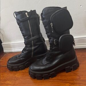 Prada Monolith Leather & Nylon Combat Boots w/ Pouch — EU 40 (US 10)